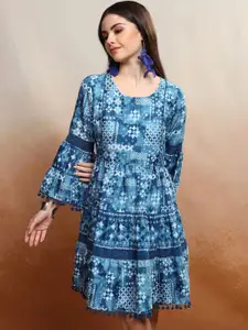 Vishudh Bell Sleeve Fit & Flare Dress