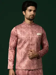KISAH  Woven Design Mandarin Collar Nehru Jackets