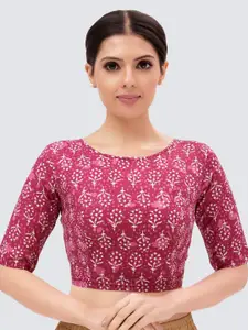 Studio Shringaar Printed Boat Neck Pure Cotton Saree Blouse.