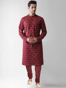 KISAH Floral Printed Mandarin Collar Regular Kurta with Churidar