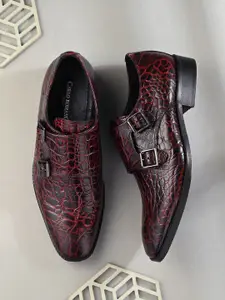 CARLO ROMANO Men Textured Round Toe Leather Monks