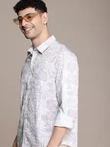 WROGN Comfort Fit Geometric Printed Casual Shirt