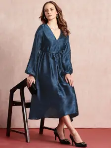 all about you Floral Puff Sleeve Satin A-Line Midi Dress