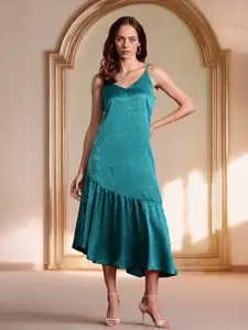 all about you Floral Satin Jacquard Drop waist Midi Dress