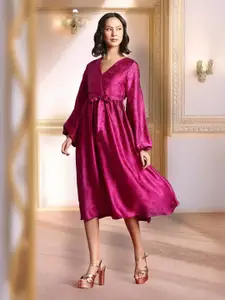 all about you Floral Puff Sleeve Satin A-Line Midi Dress