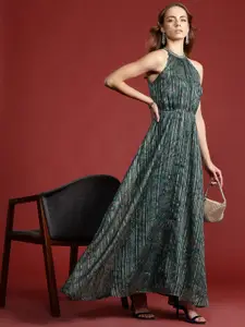 all about you Ethnic Motifs Printed Lurex Stripe Georgette Maxi Dress