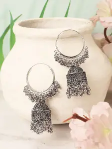 ANIKAS CREATION Silver-Plated Dome Shaped Jhumkas