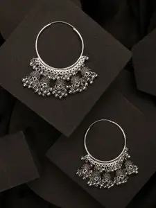 ANIKAS CREATION Silver-Plated Contemporary Hoop Earrings