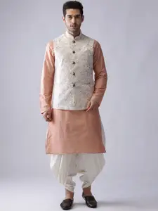 KISAH Mandarin Collar Long Sleeves Regular Kurta & Dhoti Pants with Nehru Jacket