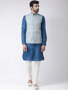 KISAH Mandarin Collar Long Sleeves Regular Kurta & Churidar with Nehru Jacket