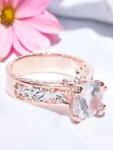 OOMPH Rose Gold-Plated Cubic Zirconia Studded Finger Ring