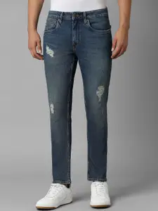 Louis Philippe Jeans Men Slim Fit Mildly Distressed Light Fade Pure Cotton Ripped Jeans