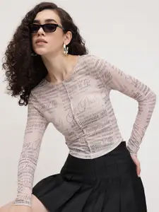 The Roadster Lifestyle Co. Typography Print Semi Sheer Fitted Top