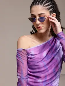The Roadster Lifestyle Co. Printed One Shoulder Sheer Top