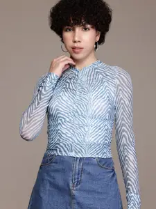 The Roadster Lifestyle Co.  Abstract Print Semi Sheer Fitted Top