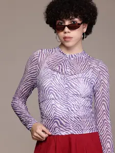 The Roadster Lifestyle Co.  Abstract Print Semi-Sheer Fitted Top