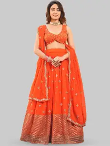 Ethnic Yard Embroidered Sequinned Semi Stitched Lehenga & Unstitched Blouse With Dupatta