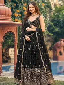 Fashion Basket Embroidered Mirror Work Semi-Stitched Lehenga & Unstitched Blouse & Dupatta