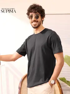 The Souled Store Men Solid Round Neck Supima Cotton T-shirt
