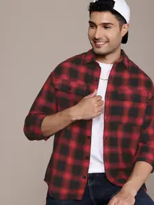 WROGN Drop-Shoulder Checked Oversized Casual Shirt