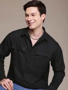 WROGN Geometric Self Design Drop-Shoulder Sleeves Oversized Casual Shirt