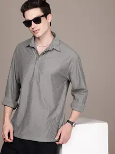 WROGN Oversized Fit Opaque Striped Casual Shirt