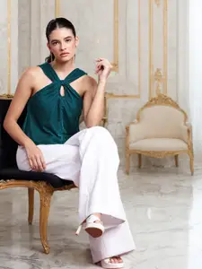 all about you Halter Neck Cut Out Detail Velvet Top