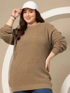 Sztori Plus Size Ribbed Acrylic Longline Pullover