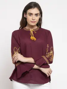 Purple State Tie-Up Neck Cotton Top