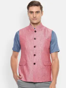 Van Heusen Woven Slim Fit Geometric Woven Design Pure Linen Nehru Jackets