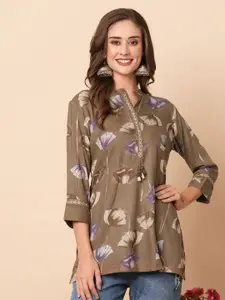 FASHOR Floral Printed Mirror Work Mirror Work Kurti