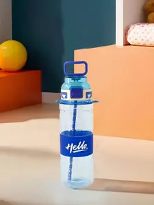 Kuber Industries Blue & White Single Plastic Printed Water Bottle