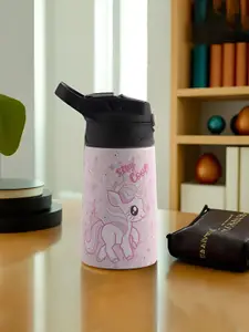 Kuber Industries Pink & White Single Stainless Steel Printed Water Bottle
