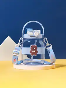 Kuber Industries Blue & Transparent Single Plastic Printed Water Bottle