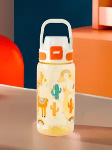 Kuber Industries White & Orange Single Plastic Printed Water Bottle