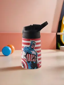 Kuber Industries Red & Black Single Stainless Steel Printed Water Bottle