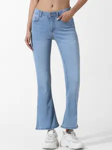 ONLY Women Flared Low Distress Light Fade Stretchable Jeans