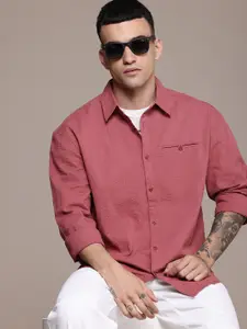 The Roadster Life Co. Self Striped Pure Cotton Relaxed Fit Casual Shirt