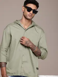 The Roadster Life Co. Pure Cotton Hooded Drop-Shoulder Sleeves Relaxed Fit Casual Shirt