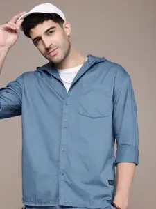 The Roadster Life Co. Pure Cotton Hooded Drop-Shoulder Sleeves Relaxed Fit Casual Shirt