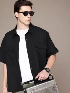 The Roadster Life Co. Self-Design Textured Drop-Shoulder Sleeves Relaxed Fit Casual Shirt