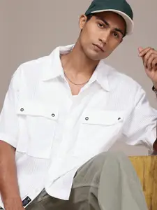 The Roadster Life Co. Self Striped Drop-Shoulder Sleeves Relaxed Fit Casual Shirt