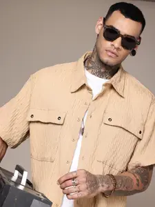 The Roadster Life Co. Self-Design Textured Drop-Shoulder Sleeves Relaxed Fit Casual Shirt