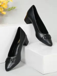 Flat n Heels Block Pointed Toe Embellished Kitten Heels