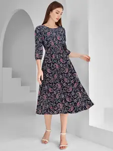BAESD Women Floral Print Fit & Flare Midi Dress