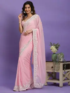 Trendmalls Embroidered Pure Georgette Saree