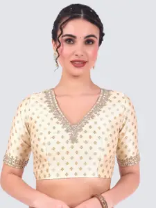 Studio Shringaar Embroidered V-Neck Short Sleeves Thread Work Brocade Saree Blouse