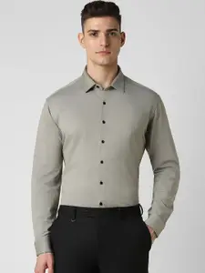 Van Heusen Men Solid Textured Spread Collar Formal Shirt