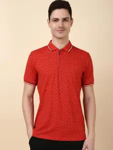 Allen Solly Men Polo Collar Geometric Printed Pure Cotton T-shirt