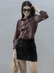 PURYS Women Abstract Printed Spread Collar Casual Shirt